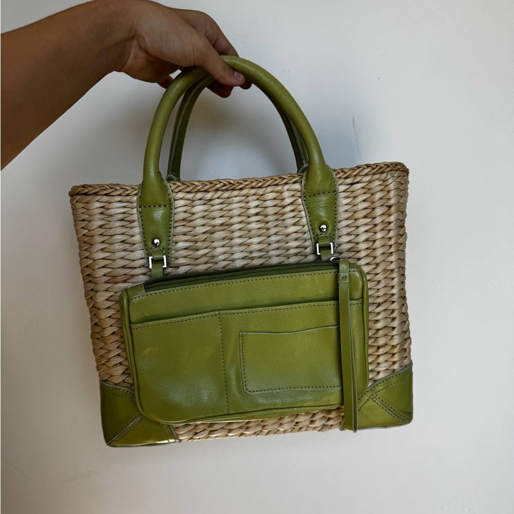 Vintage Ann Taylor Green and Tan Mini Bag